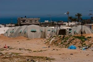 An encampment for displaced Palestinians 