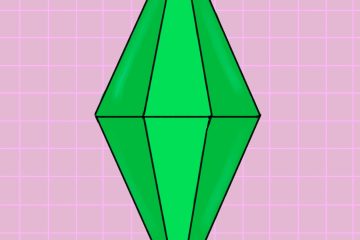 This image shows a simple background with tiles. Floating in the middle is the standard green sims crystal that typically floats above their head. 
